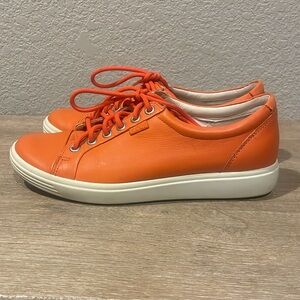 ECCO Women's Soft 7 Neon Orange Leather Sneakers